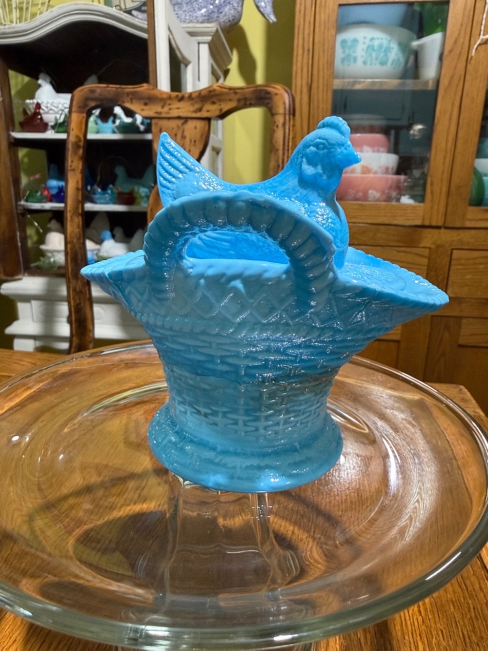Vintage Westmoreland hen on a basket blue slag glass HTF hen on a nest firm